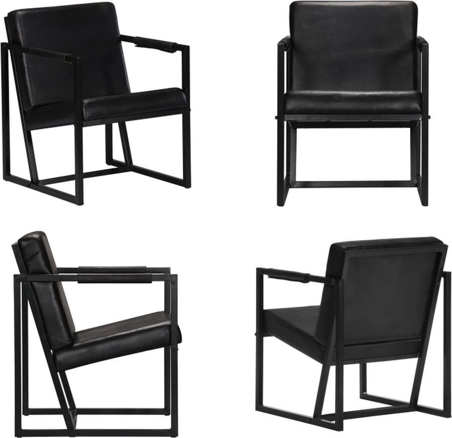 VidaXL Fauteuil echt leer zwart Armstoel Armstoelen Fauteuil Fauteuils - Foto 2