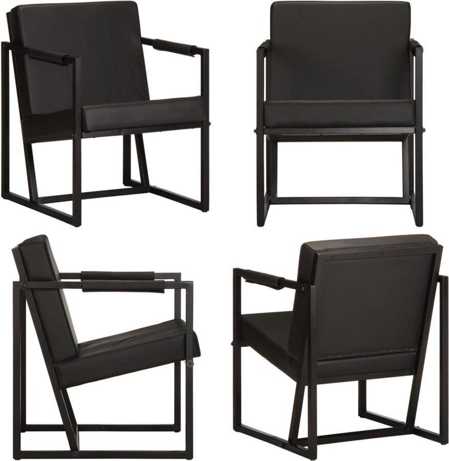 VidaXL Fauteuil echt leer zwart Armstoel Armstoelen Fauteuil Fauteuils