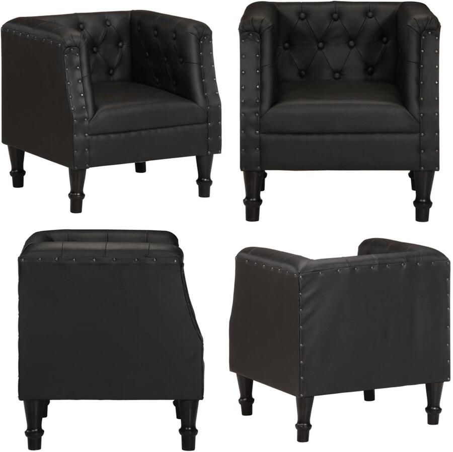 VidaXL Fauteuil echt leer zwart Fauteuil Fauteuils Leer Leren