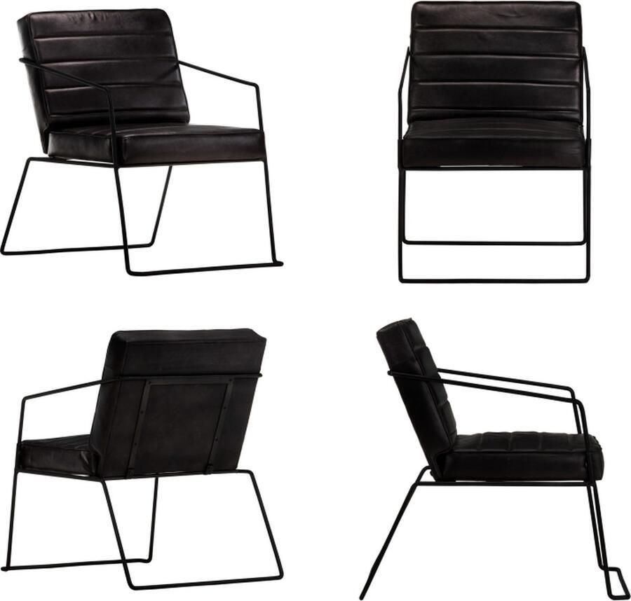 VidaXL Fauteuil echt leer zwart Fauteuils Stoel Stoelen
