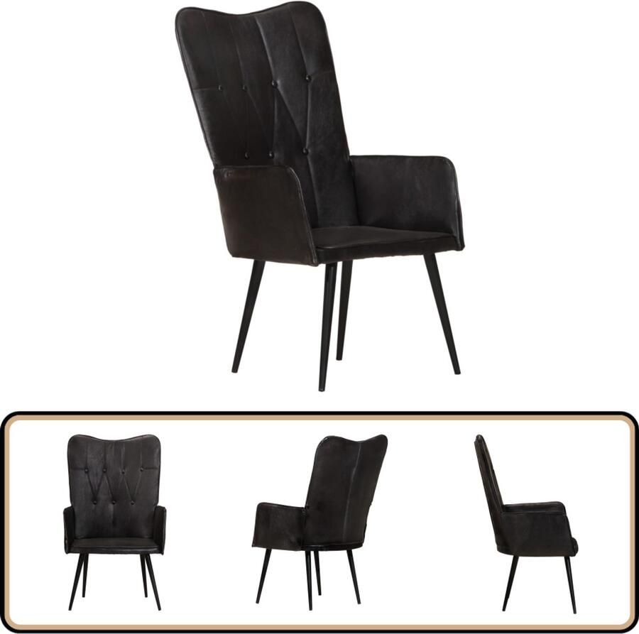 VidaXL Fauteuil Echt Leer Zwart Industrieel Design Fauteuil Lederen Zwarte Fauteuil Design Fauteuil Lounge Stoel Leesstoelen
