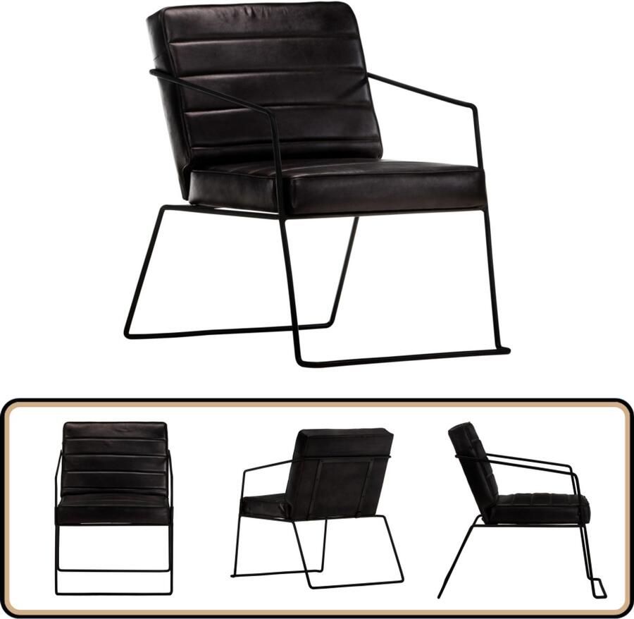 VidaXL Fauteuil Echt Leer Zwart Stijlvol Design Fauteuil Lederen Fauteuil Zwarte Fauteuil Industrieel Fauteuil Lounge Stoel