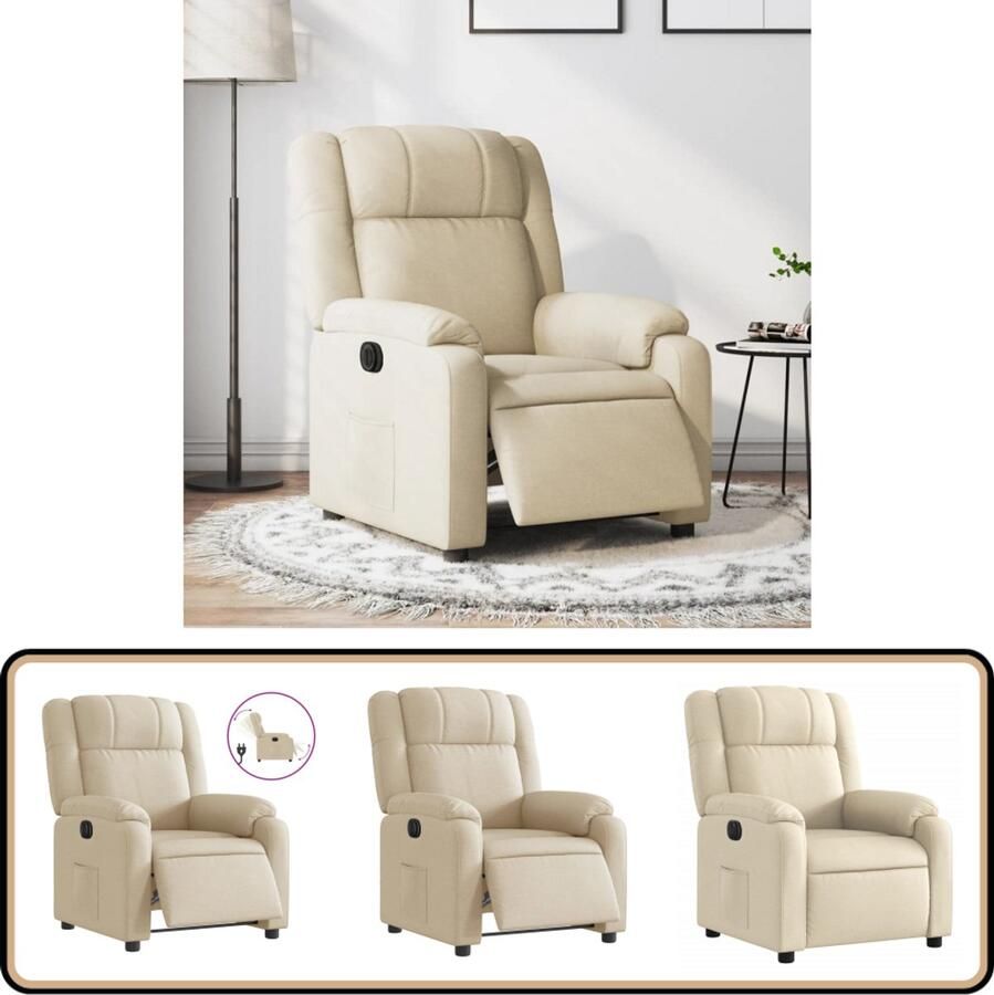 VidaXL Fauteuil elektrisch verstelbaar crèmekleurig Elektrische Fauteuil Verstelbare Fauteuil Lounge Stoel Fauteuils Relaxstoel