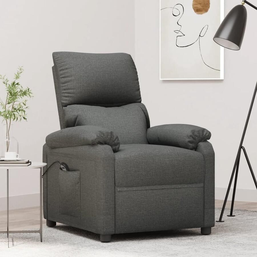 VidaXL Fauteuil Elektrisch Verstelbaar Donkergrijs Elektrische Fauteuil Loungestoel Relaxfauteuil Tv-fauteuil Lederlook Grijs - Foto 2
