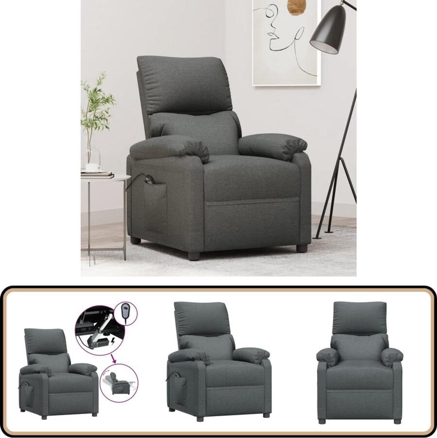 VidaXL Fauteuil Elektrisch Verstelbaar Donkergrijs Elektrische Fauteuil Loungestoel Relaxfauteuil Tv-fauteuil Lederlook Grijs