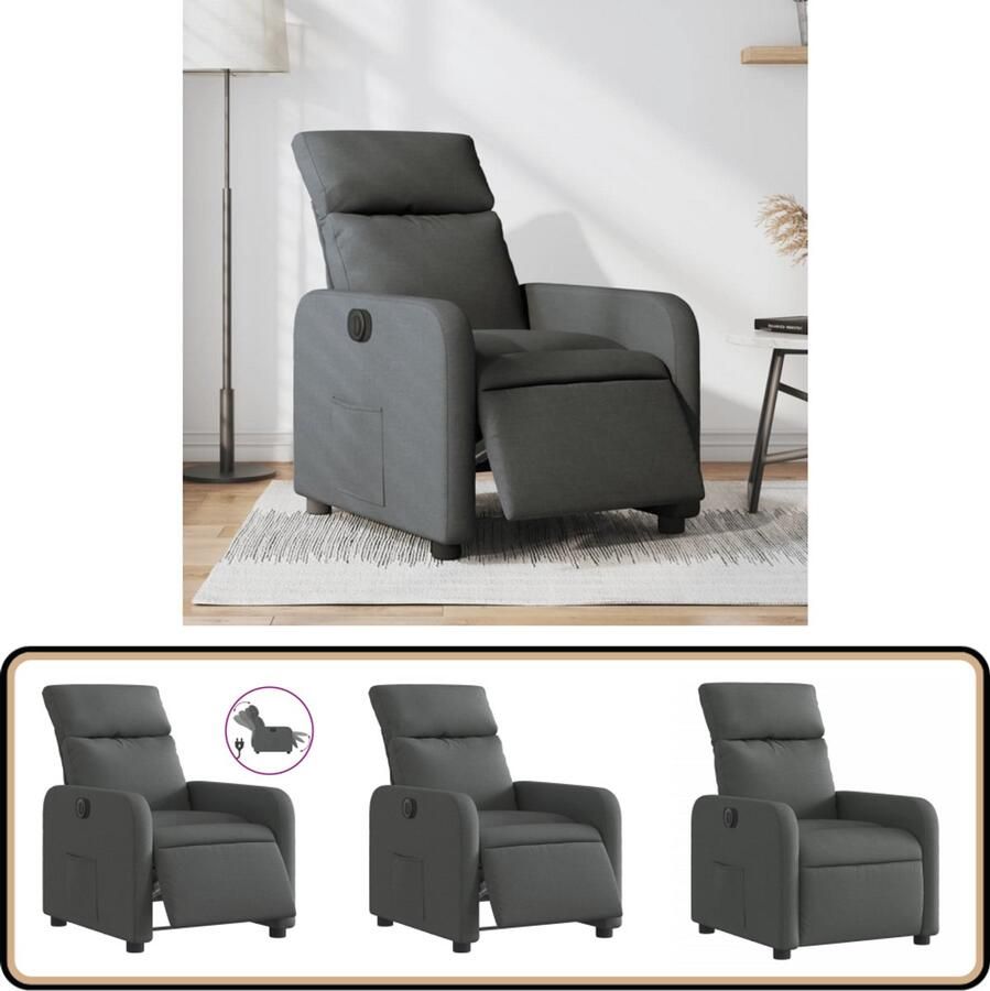 VidaXL Fauteuil Elektrisch Verstelbaar Donkergrijs Elektrische Fauteuil Loungestoel Relaxfauteuil Lederlook Grijs Meubilair