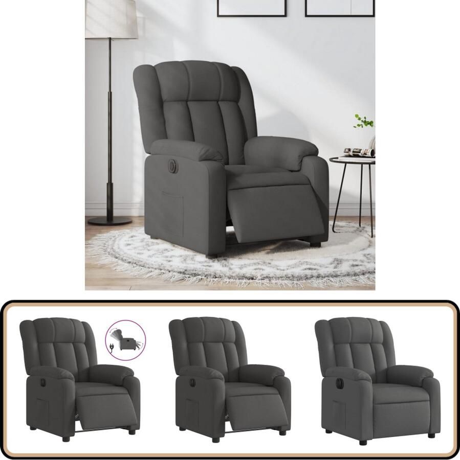 VidaXL Fauteuil Elektrisch verstelbaar Donkergrijs Elektrische Fauteuil Loungestoel Relaxfauteuil Verstelbare Fauteuil Lederlook Fauteuil