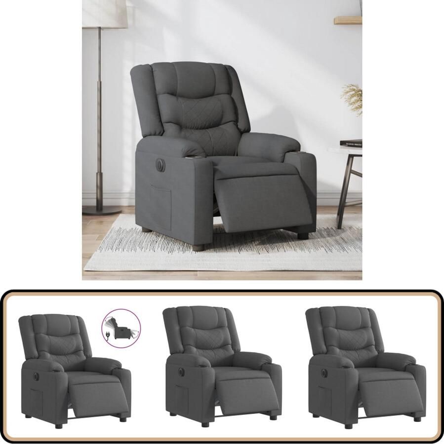 VidaXL Fauteuil Elektrisch Verstelbaar Donkergrijs Elektrische Fauteuil Loungestoel Relaxfauteuil Lederlook Comfortabele Stoel