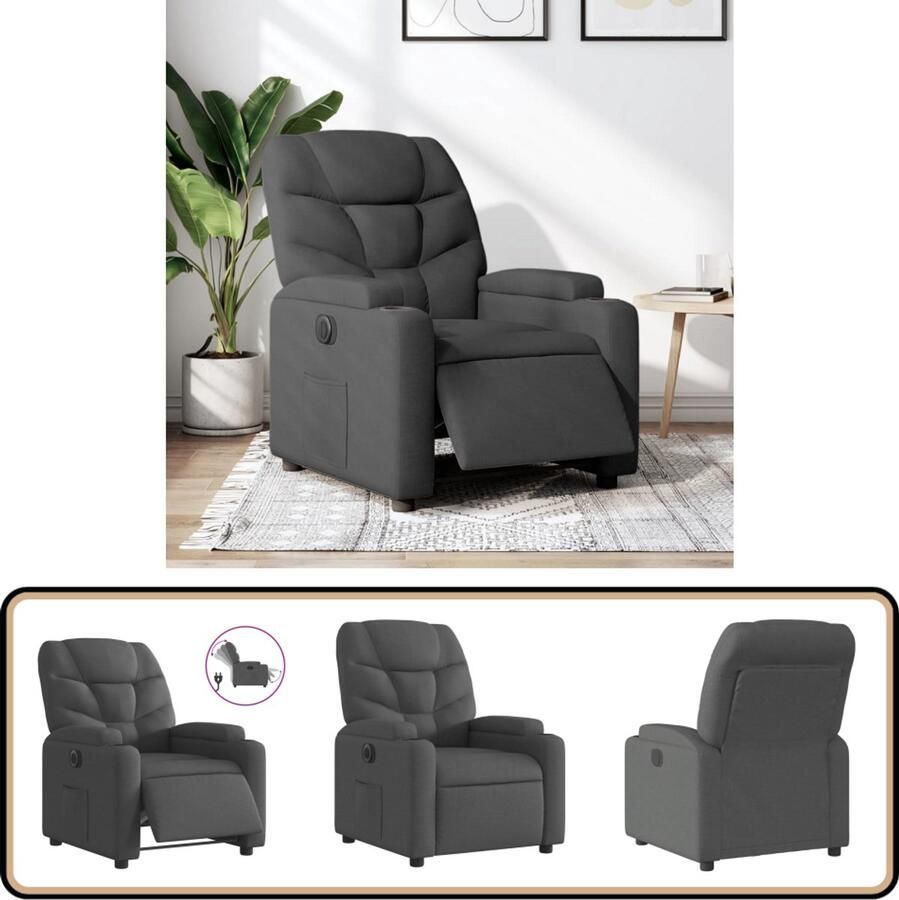 VidaXL Fauteuil Elektrisch verstelbaar Donkergrijs Elektrische Fauteuil Loungestoel Verstelbare Fauteuil Lederlook Fauteuils Grijs