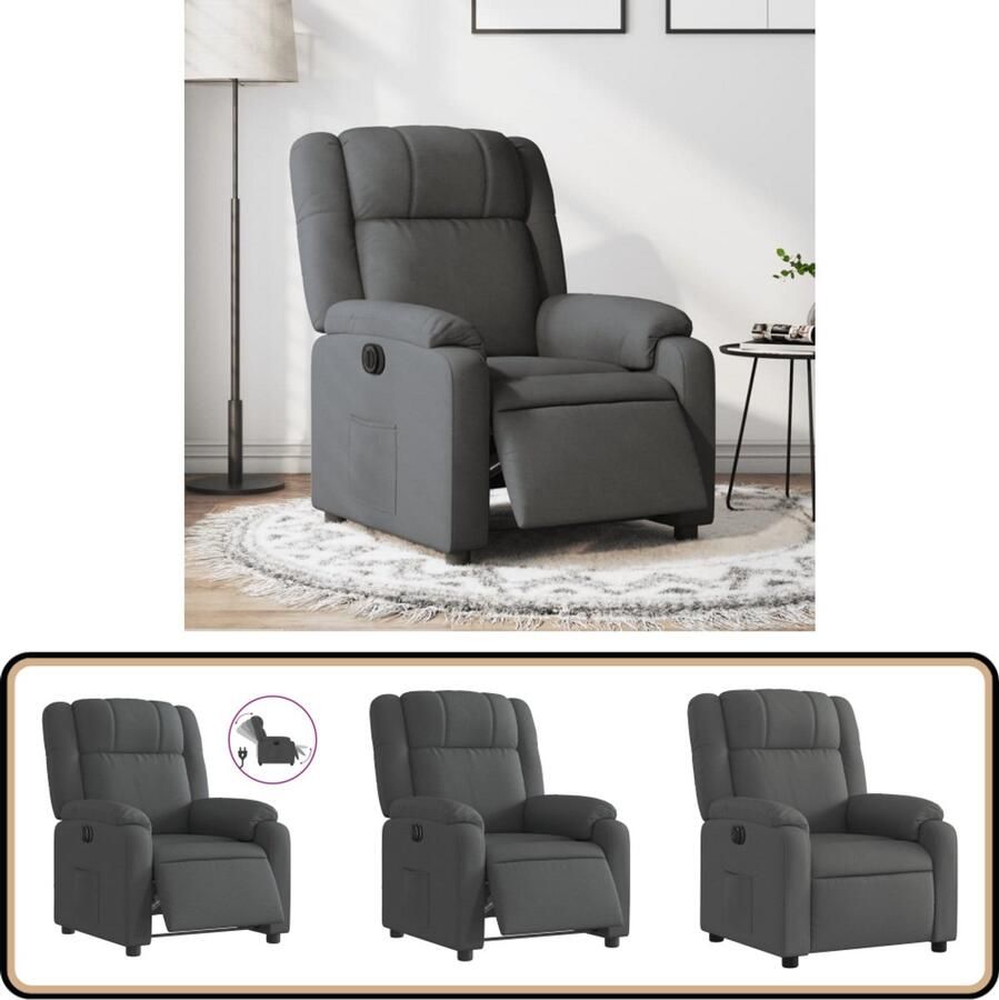 VidaXL Fauteuil elektrisch verstelbaar Donkergrijs Elektrische Fauteuil Loungestoel Verstelbare Fauteuil Lederlook Designfauteuil