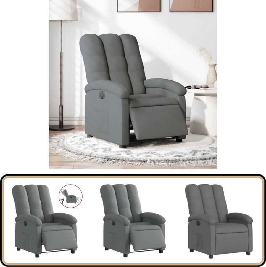 VidaXL Fauteuil Elektrisch Verstelbaar Donkergrijs Elektrische Fauteuil Loungestoel Verstelbare Fauteuil Lederlook Fauteuil Donkere Fauteuils