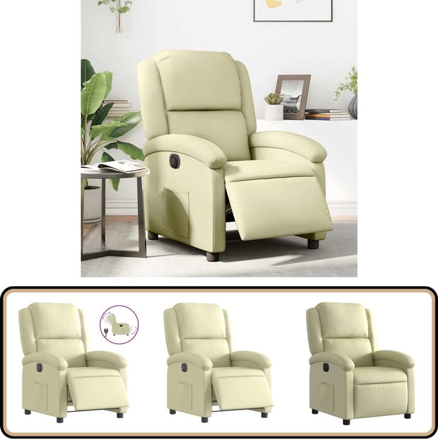 VidaXL Fauteuil elektrisch verstelbaar Echt leer crème Elektrisch Verstelbare Massagestoel Elektrisch Verstelbare Massagestoelen Massagestoel Fauteuil
