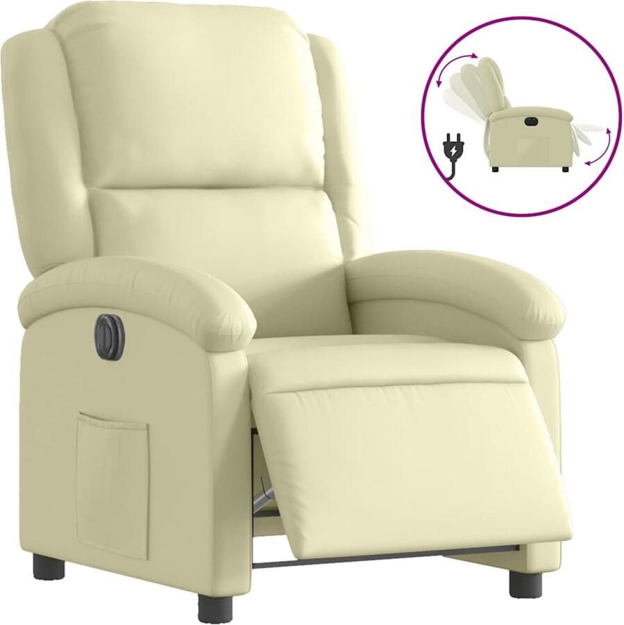 VidaXL Fauteuil elektrisch verstelbaar echt leer crèmekleurig