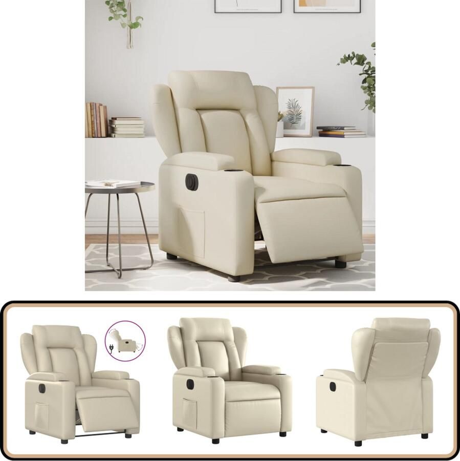 VidaXL Fauteuil Elektrisch verstelbaar Kunstleer crèmekleurig Elektrische Fauteuil Loungestoel Relaxfauteuil Lederlook Kunstleder