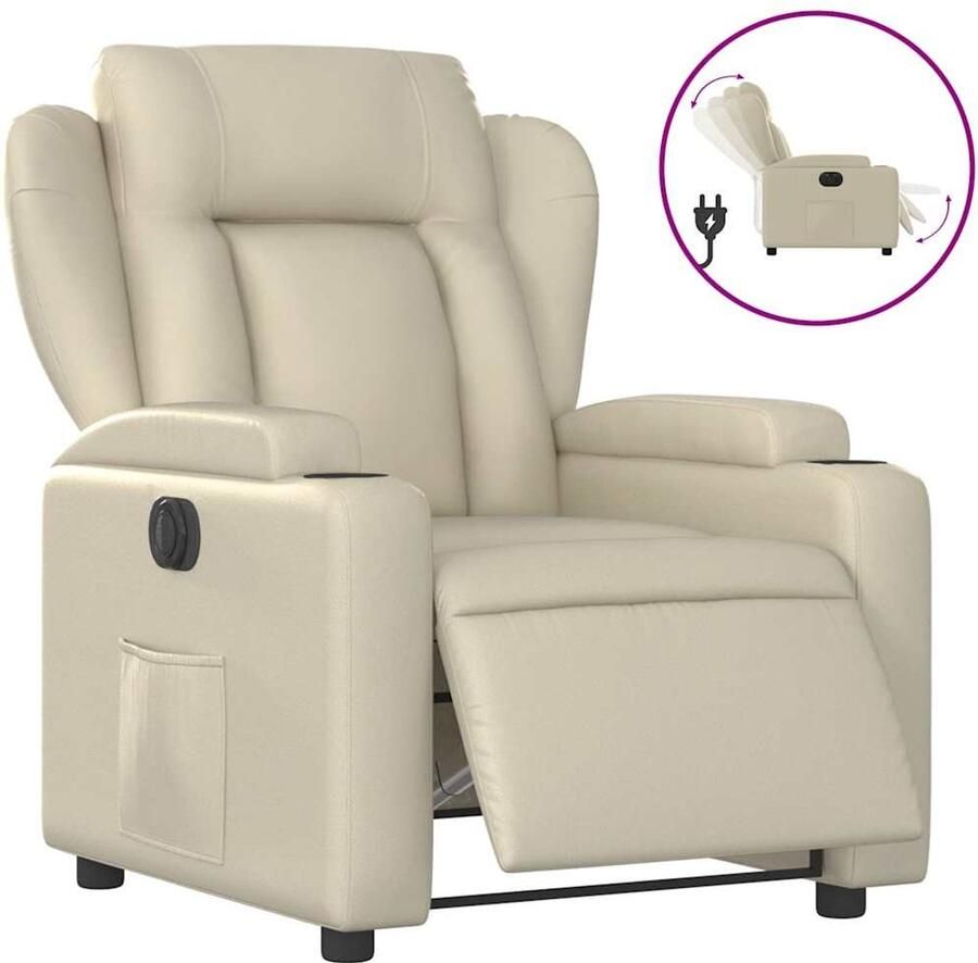VidaXL Fauteuil elektrisch verstelbaar kunstleer crèmekleurig