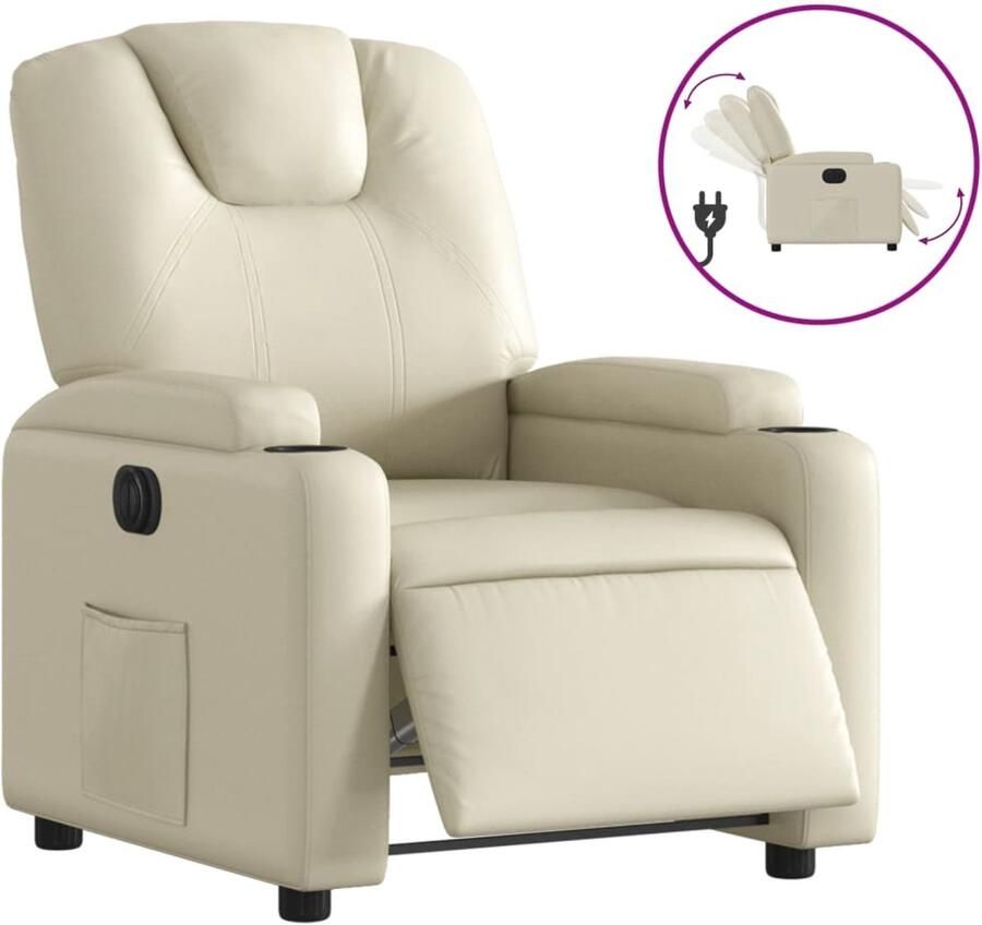 VidaXL Fauteuil elektrisch verstelbaar kunstleer crèmekleurig