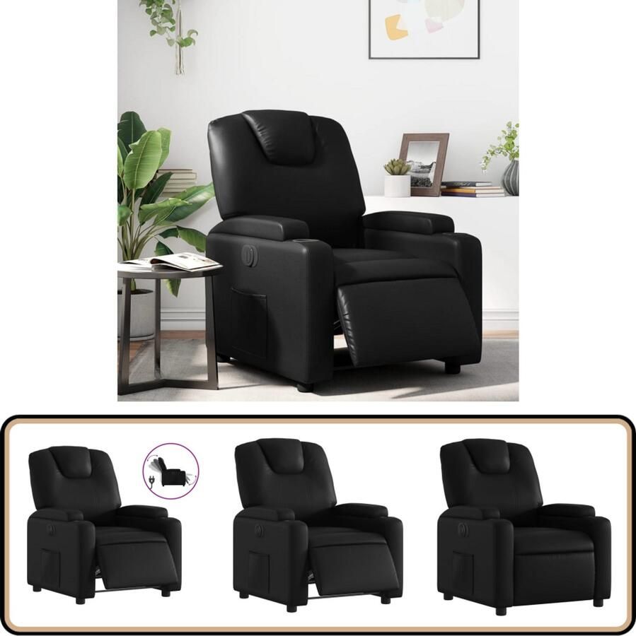 VidaXL Fauteuil elektrisch verstelbaar Kunstleer Zwart Elektrische Fauteuil Loungestoel Relaxfauteuil Lederlook Kunstleder