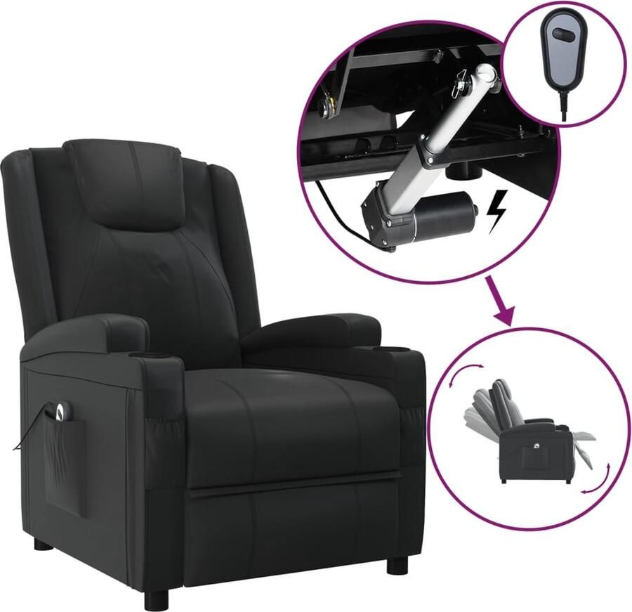 VidaXL Fauteuil Elektrisch Verstelbaar Kunstleer Zwart Elektrische Leunstoel Loungestoel Fauteuil Relaxfauteuil Lederlook Zwarte Fauteuil Ergonomische Stoel - Foto 2