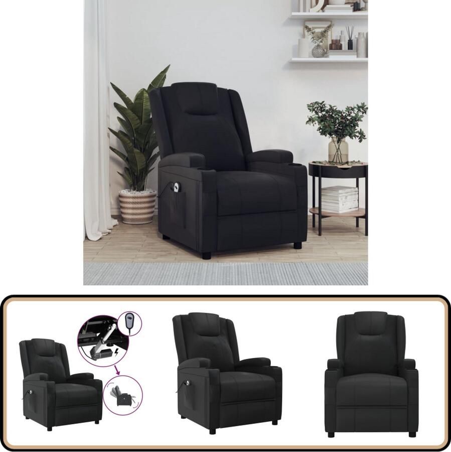 VidaXL Fauteuil Elektrisch Verstelbaar Kunstleer Zwart Elektrische Leunstoel Loungestoel Fauteuil Relaxfauteuil Lederlook Zwarte Fauteuil Ergonomische Stoel