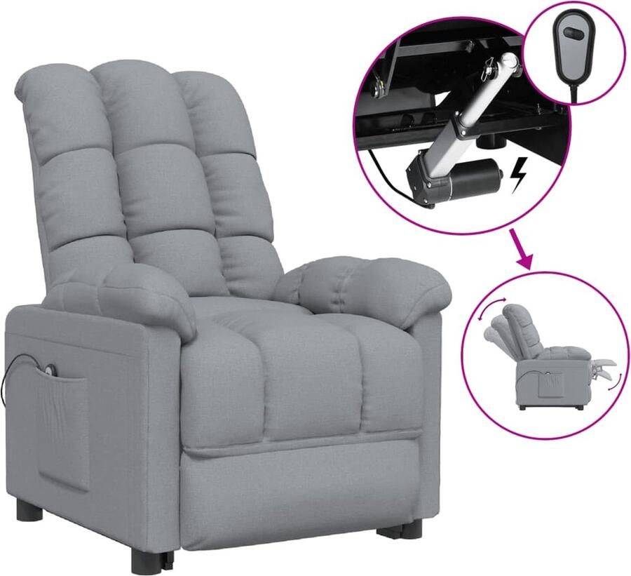 VidaXL Fauteuil Elektrisch Verstelbaar Lichtgrijs Elektrische Fauteuil Loungestoel Tv-stoelen Verstelbare Fauteuil Fauteuiltje Grijs Fauteuil Design Fauteuil - Foto 2