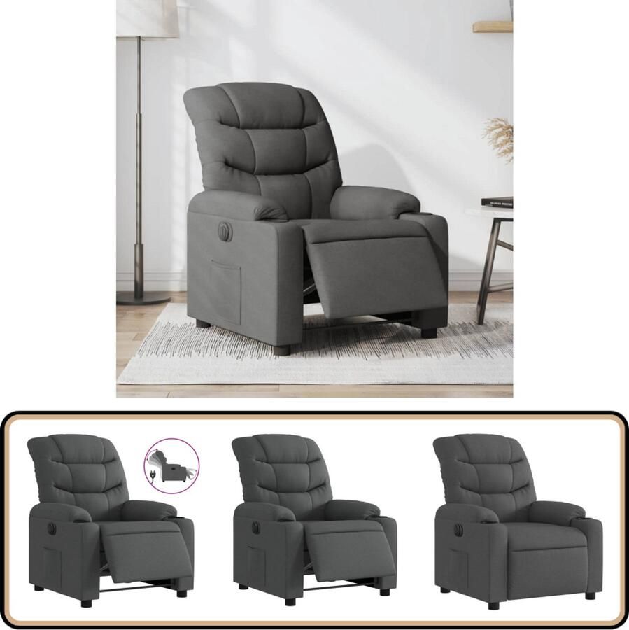 VidaXL Fauteuil Elektrisch Verstelbaar Stof Donkergrijs Elektrische Fauteuil Loungestoel Elektrische Verstelbare Stoel Comfortabele Fauteuil Fauteuils Grijs