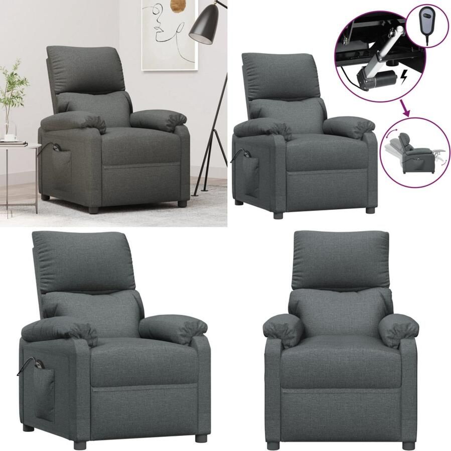 VidaXL Fauteuil elektrisch verstelbaar stof donkergrijs Fauteuil Fauteuils Leunstoel Armstoel