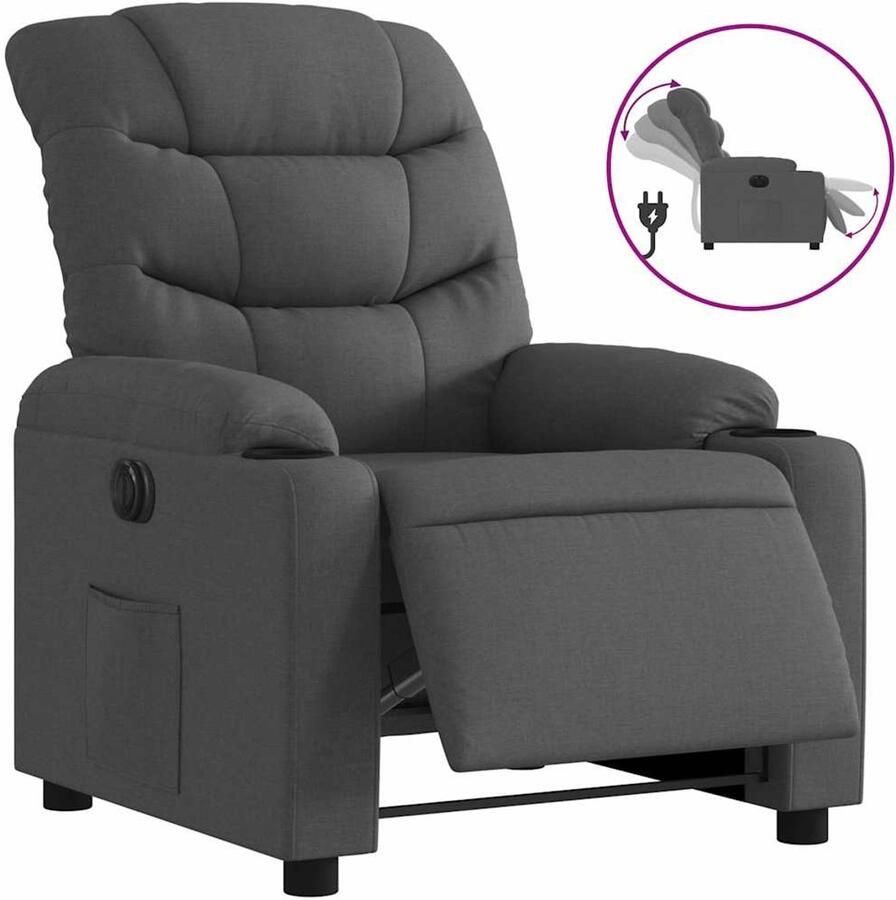 VidaXL Elektrisch Verstelbare Fauteuil Elektrisch Verstelbare Fauteuils Relaxfauteuil Draaifauteuil Fauteuil elektrisch verstelbaar stof donkergrijs - Foto 16