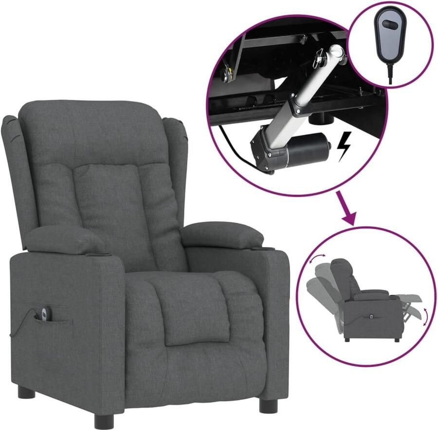 Vida XL vidaXL Fauteuil elektrisch verstelbaar stof donkergrijs-VXL-3098778 - Foto 3
