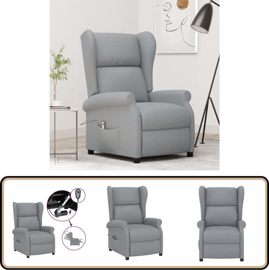 VidaXL Fauteuil Elektrisch Verstelbaar Stof Lichtgrijs Elektrische Fauteuil Verstelbare Fauteuil Loungestoel Leesfauteuil Grijs Fauteuil