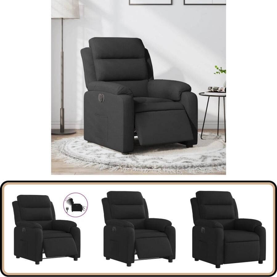 VidaXL Fauteuil elektrisch verstelbaar Stof Zwart Elektrisch Verstelbare Fauteuil Elektrisch Verstelbare Fauteuils Fauteuil Relaxfauteuil