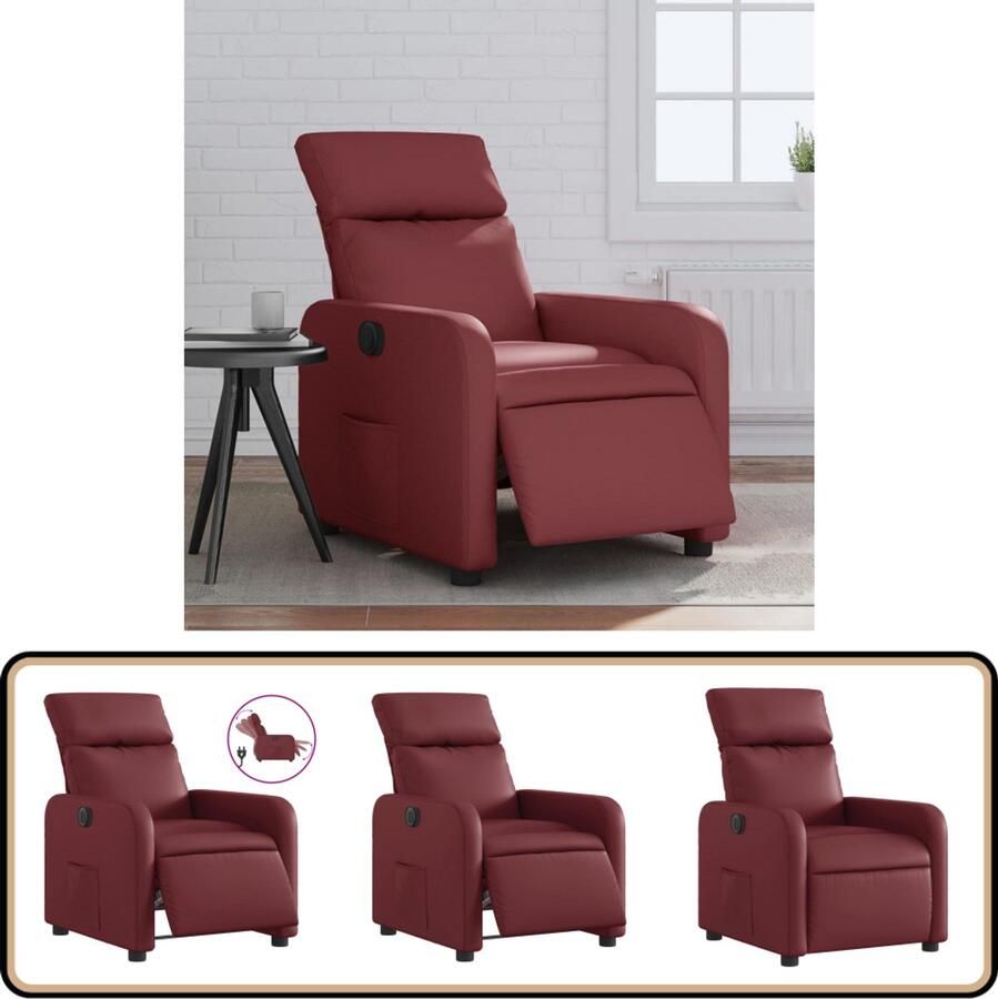 VidaXL Fauteuil Elektrisch Verstelbaar Wijnrood Kunstleer Elektrische Fauteuil Lounge Stoel Kunstleder Bank Elektrische Relaxfauteuil Ergonomische Stoel