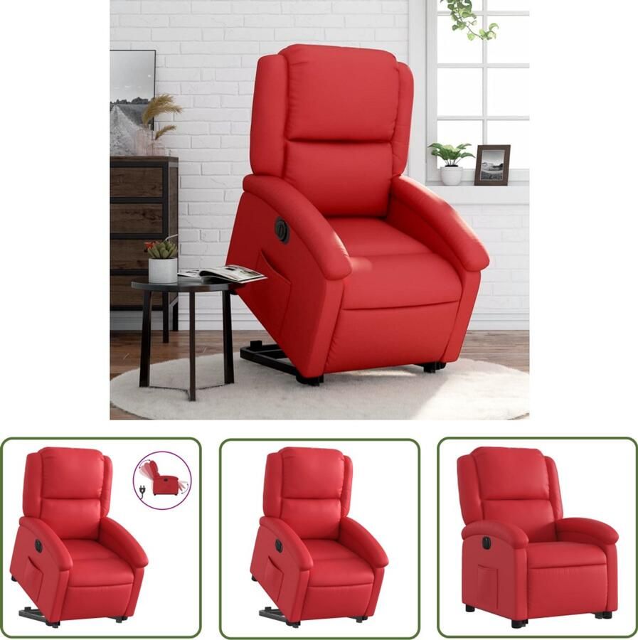 VidaXL Fauteuil Elektrische Sta-op-stoel elektrisch kunstleer rood Sta-op-zitstoel Loungestoel Kunstleder Bank