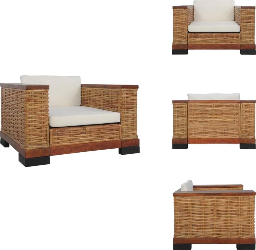 VidaXL Natuurlijk Rattan Fauteuil Bruin 94 x 78 x 66 cm Verwijderbare kussenhoezen Fauteuil