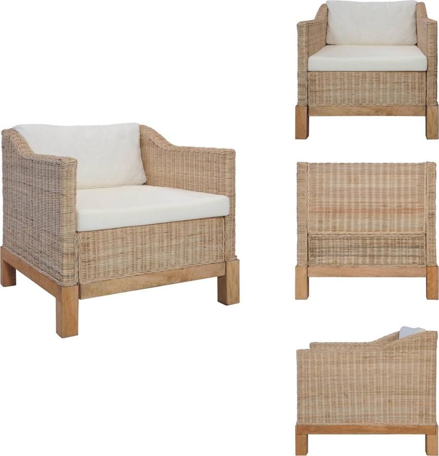 VidaXL Fauteuil Fauteuils Armstoel Armstoelen Fauteuil met kussens natuurlijk rattan