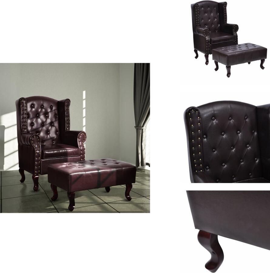 VidaXL Fauteuil Fauteuils Armstoel Armstoelen Fauteuil met voetenbankje kunstleer donkerbruin