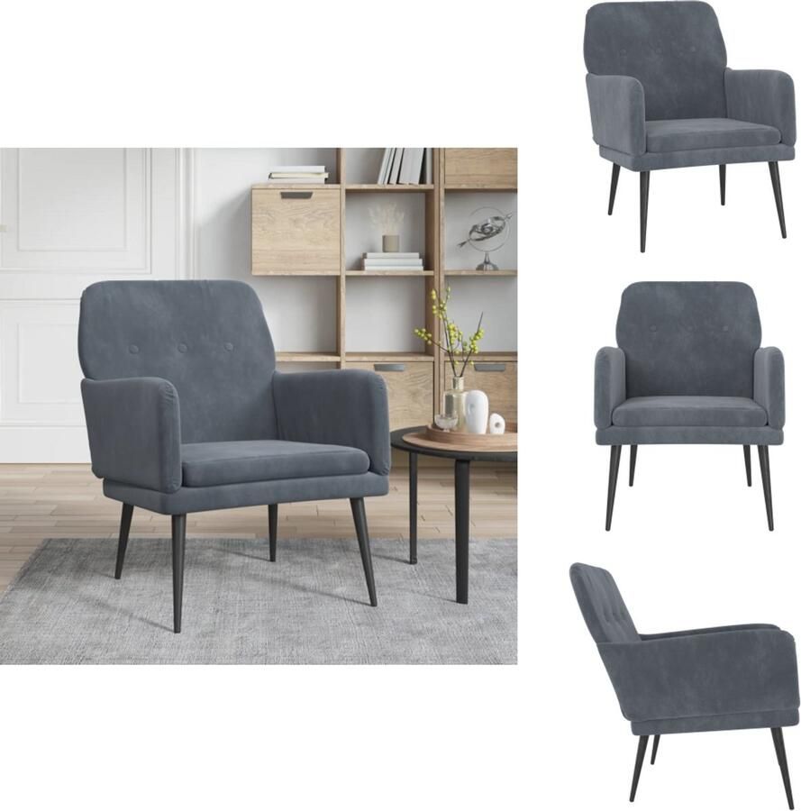 VidaXL Fauteuil Fauteuils Armstoel Ligstoel Fauteuil 62x79x79 cm fluweel donkergrijs