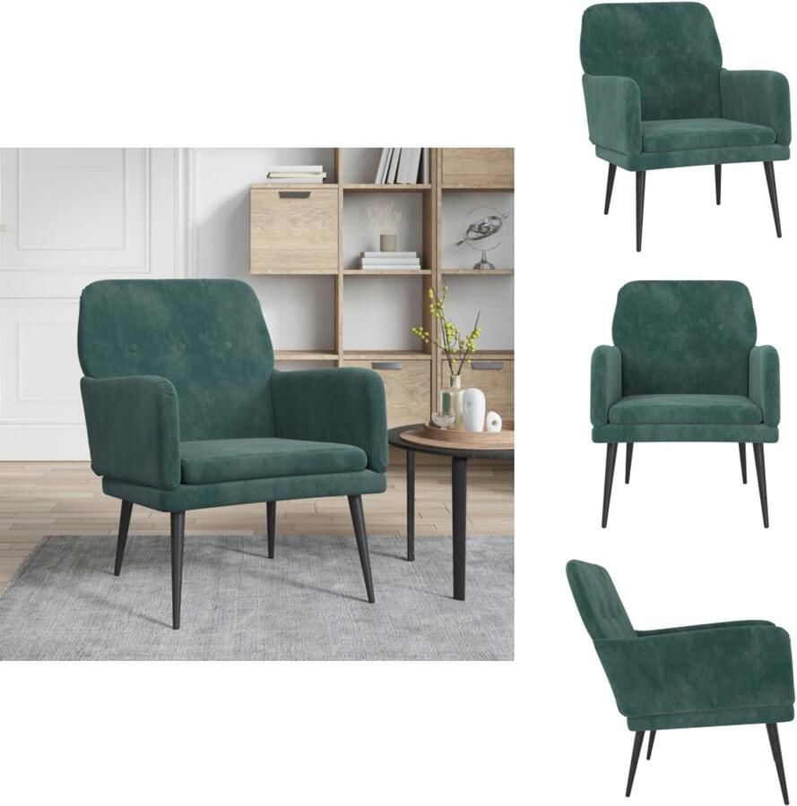VidaXL Fauteuil Fauteuils Armstoel Ligstoel Fauteuil 62x79x79 cm fluweel donkergroen