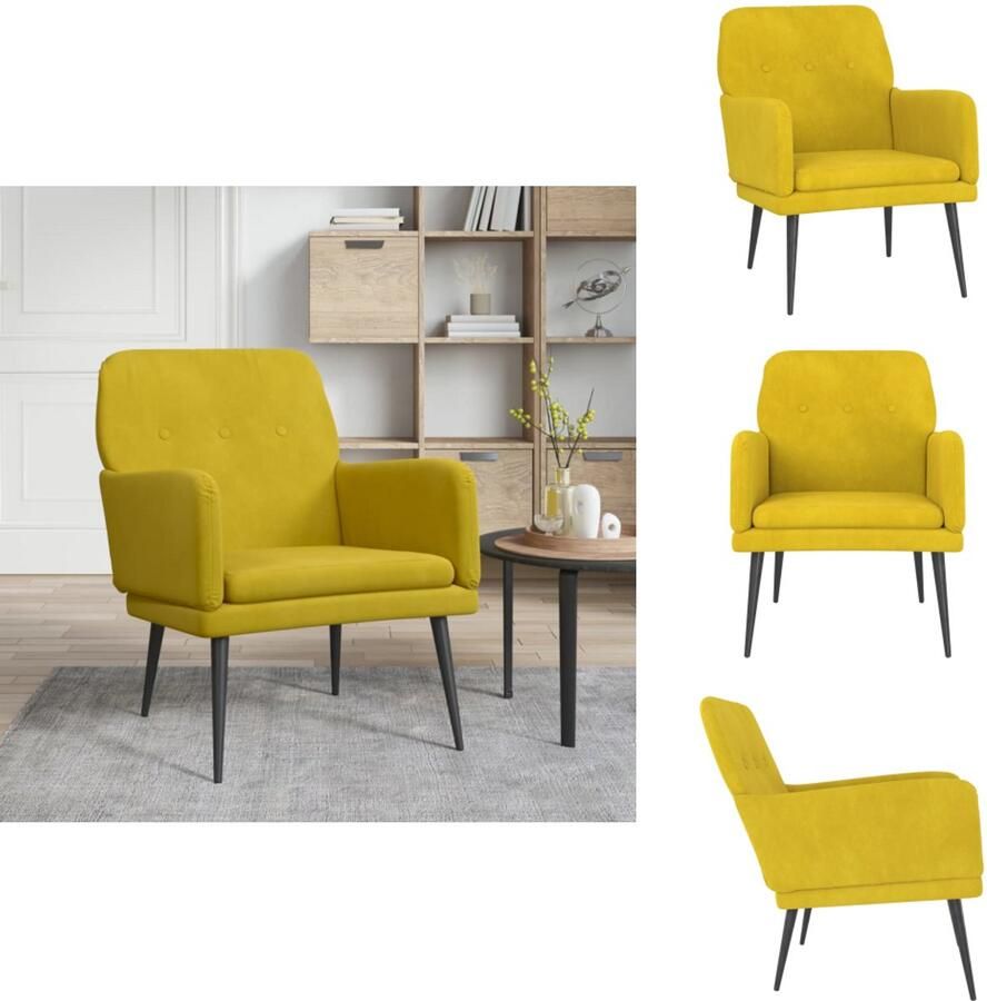 VidaXL Fauteuil Fauteuils Armstoel Ligstoel Fauteuil 62x79x79 cm fluweel geel - Foto 2