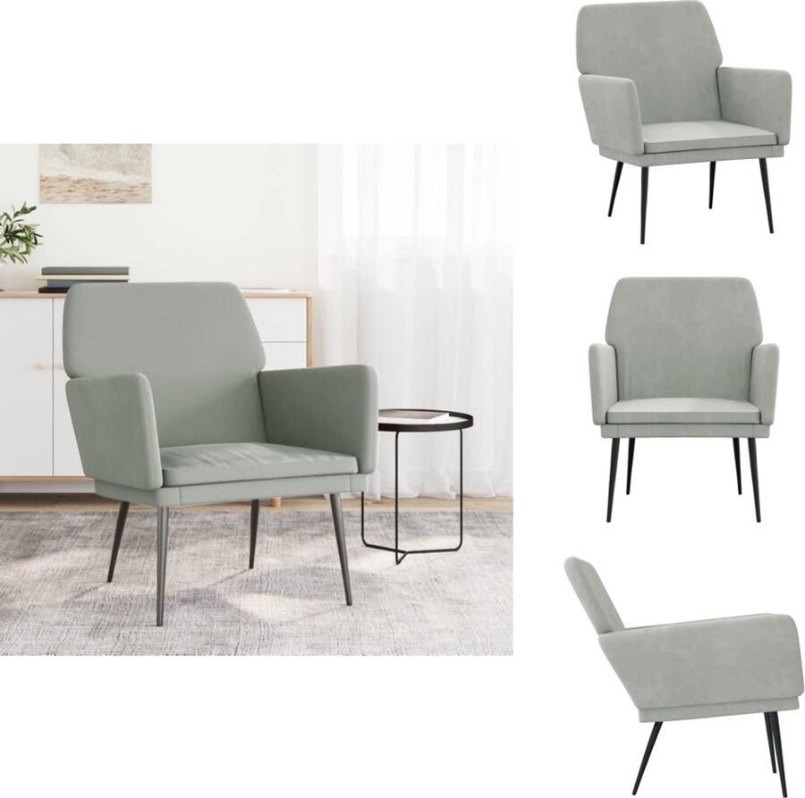 VidaXL Fauteuil Fauteuils Armstoel Ligstoel Fauteuil 62x79x79 cm fluweel lichtgrijs - Foto 2