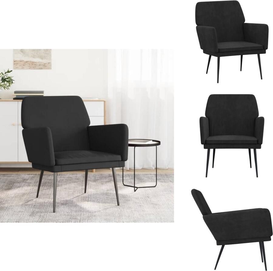 VidaXL Fauteuil Fauteuils Armstoel Ligstoel Fauteuil 62x79x79 cm fluweel zwart