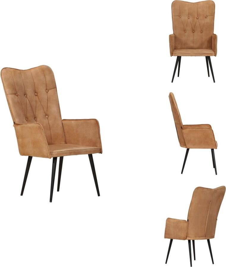 The Living Store Armstoel Fauteuil 55x41x97 Bruin Canvas en IJzer Fauteuil Armstoel Zetel Kanvas Meubilair Bruine Fauteuils - Foto 4