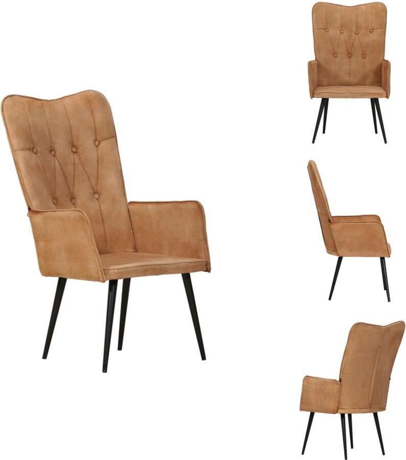 The Living Store Armstoel Fauteuil 55x41x97 Bruin Canvas en IJzer Fauteuil Armstoel Zetel Kanvas Meubilair Bruine Fauteuils - Foto 3