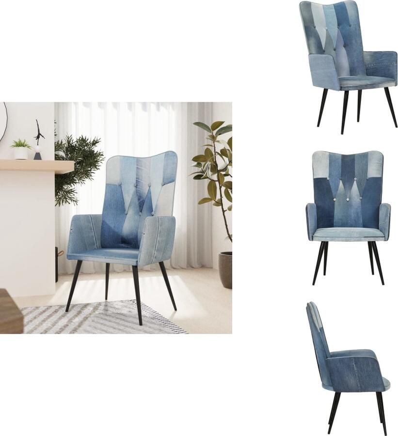 VidaXL Fauteuil Fauteuils Armstoel Zetel Fauteuil canvas denim patchwork