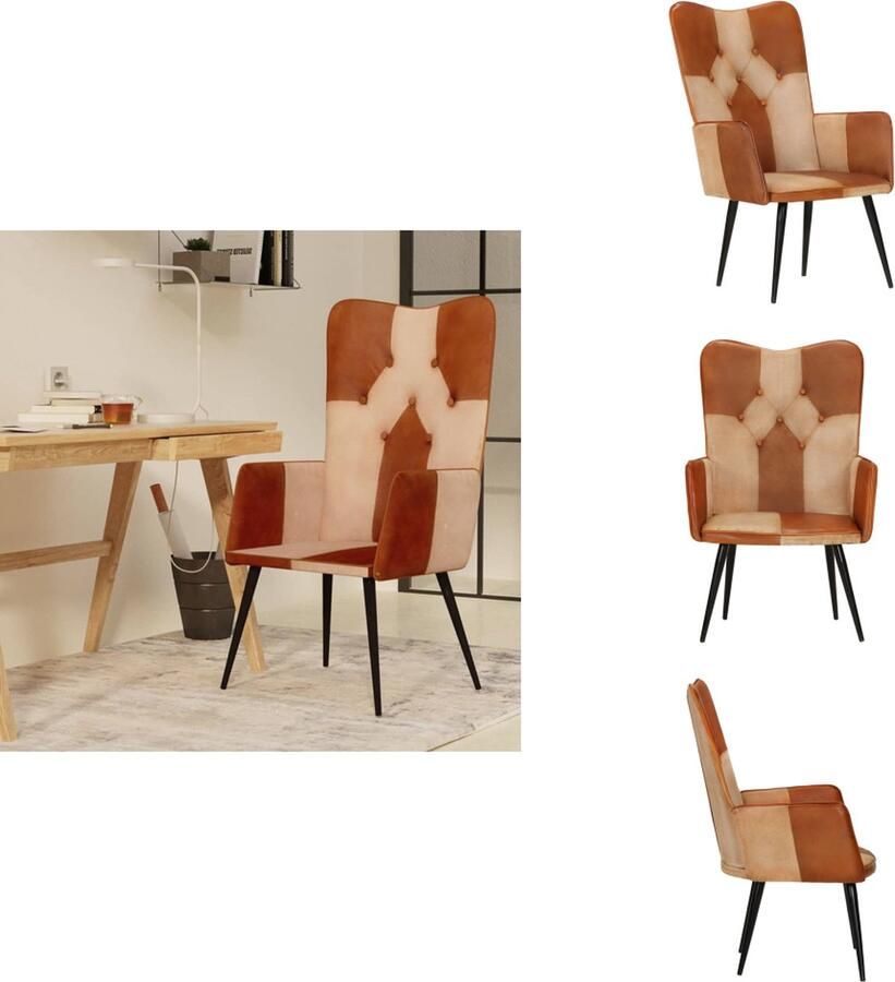 VidaXL Fauteuil Fauteuils Armstoel Zetel Fauteuil echt leer bruin en crèmekleurig