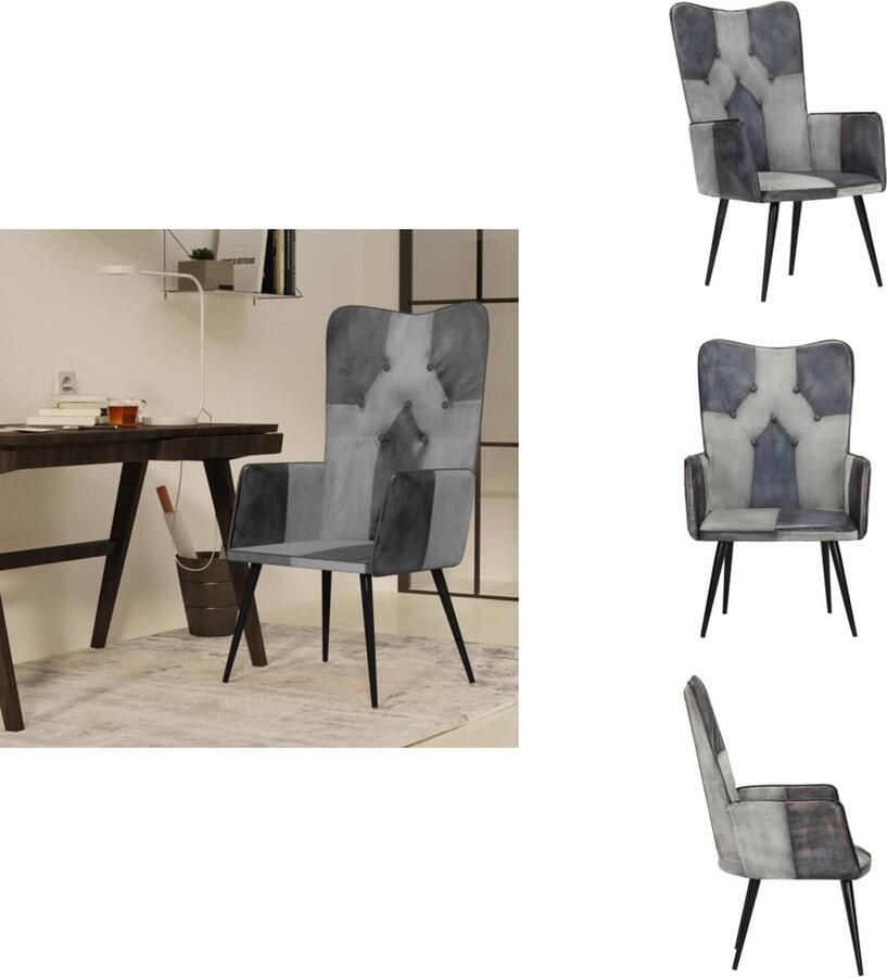 VidaXL Armstoel Bedrukt Echt Leer Licht- en Donkergrijs 55 x 41 x 97cm Fauteuil