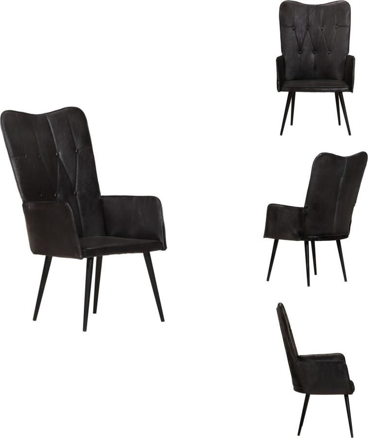 VidaXL Armstoel Echt leer Zwart 55 x 41 x 97 cm Knoopontwerp Fauteuil