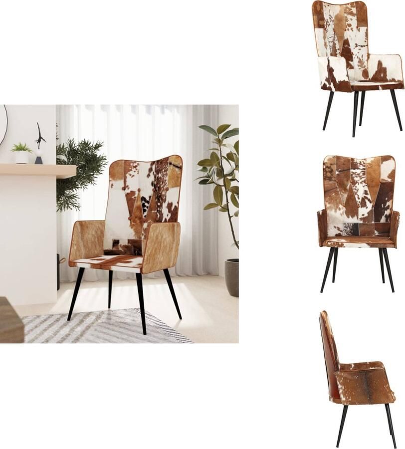 VidaXL Fauteuil Armstoel 55x41x97 100% echt leer Bruin wit Knoopontwerp Fauteuil