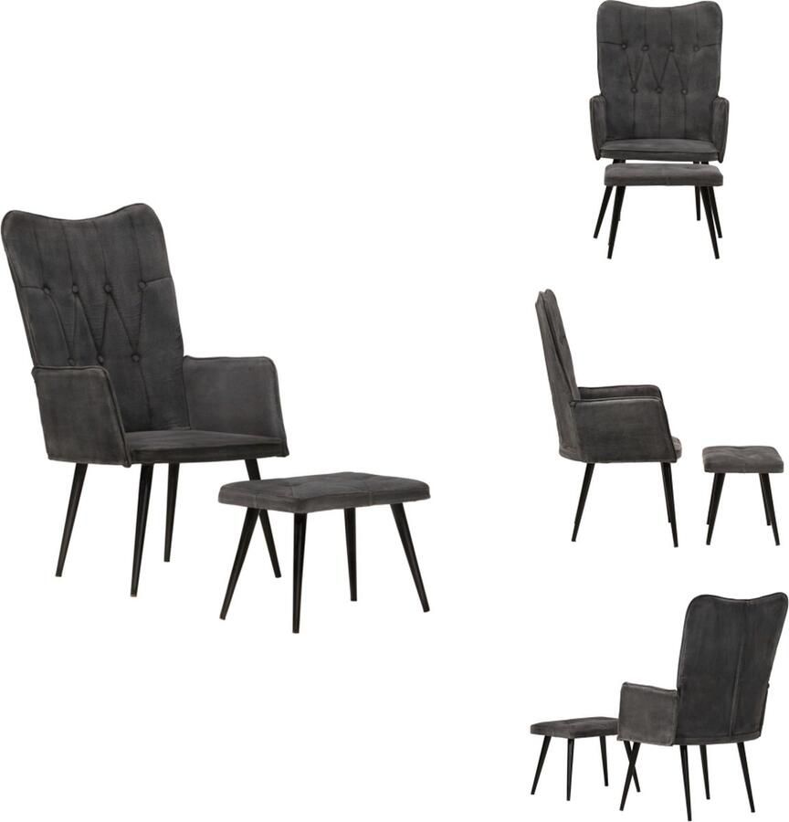 VidaXL Armstoel Gestoffeerd Canvas Zwart 55x43x97 cm Comfortabel en Stabiel Inclusief voetenbank Eenvoudige montage Uniek en Trendy Fauteuil