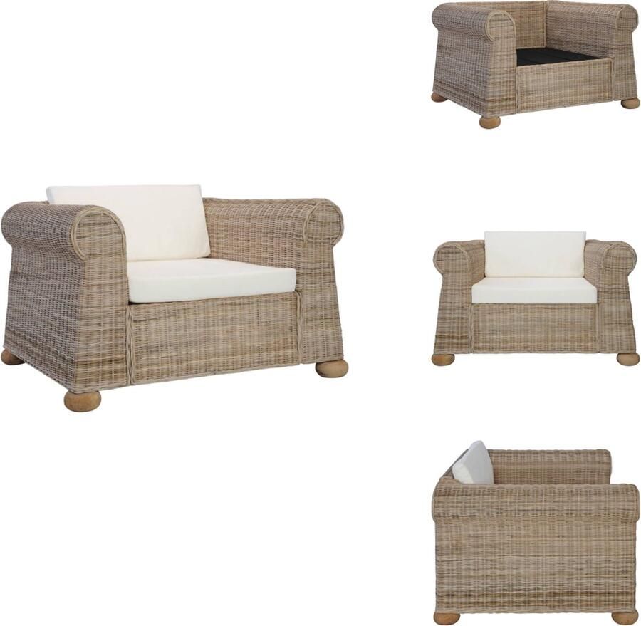 VidaXL Rattan Fauteuil Naturel 100x78x67 cm Stof Verwijderbare kussenhoezen Fauteuil