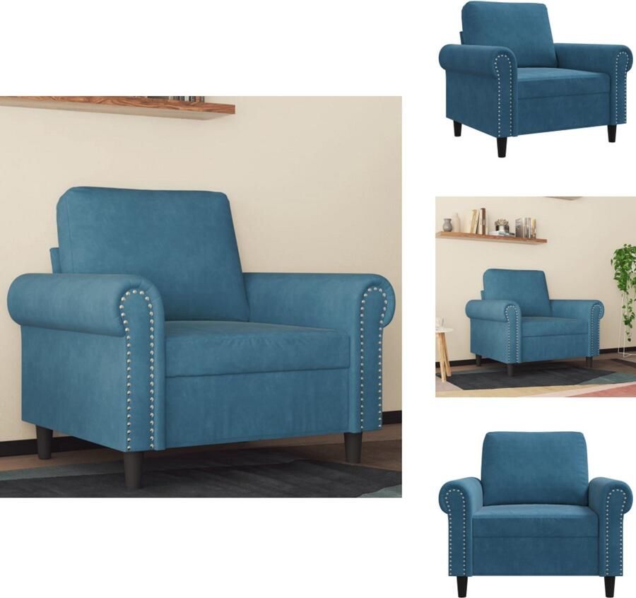 VidaXL Fauteuil Fauteuils Bank Zitstoel Fauteuil 60 cm fluweel blauw - Foto 3
